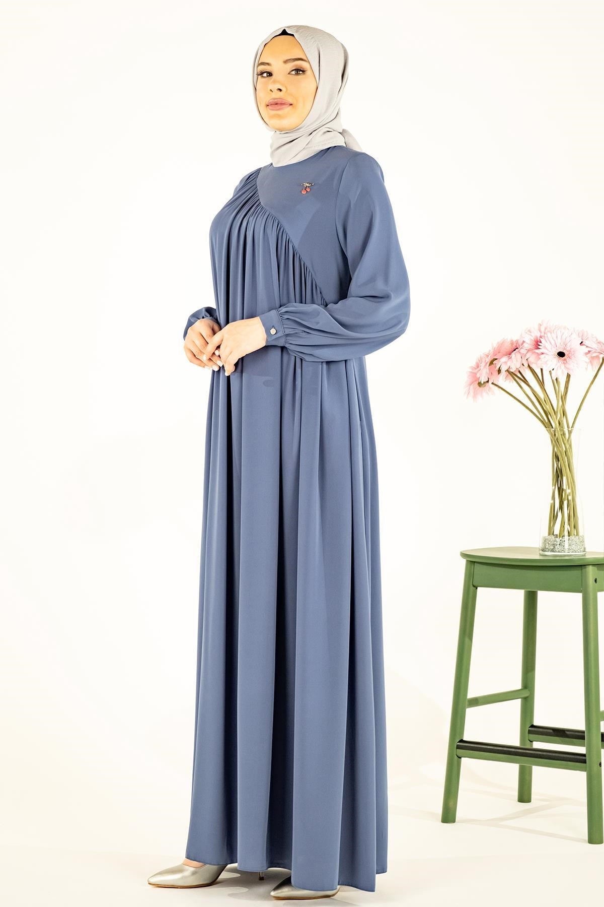 Cross Robes Ruffle Draped Indigo Burkini Dress 5450 T23el3m5450