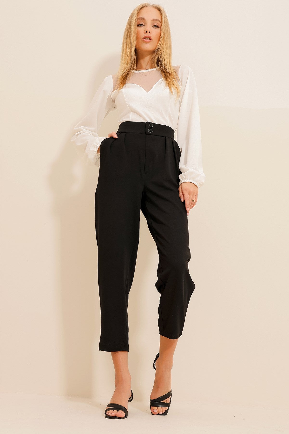 Women's Coffee High Waist Carrot Pants Alc-x11148