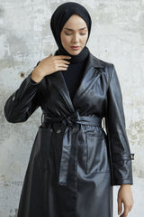 Ayora Double Breasted Collar Leather Trench - Taba Ms00or9834