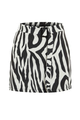 Black Animal Print Belted Mini Woven Skirt Twoaw23et00121