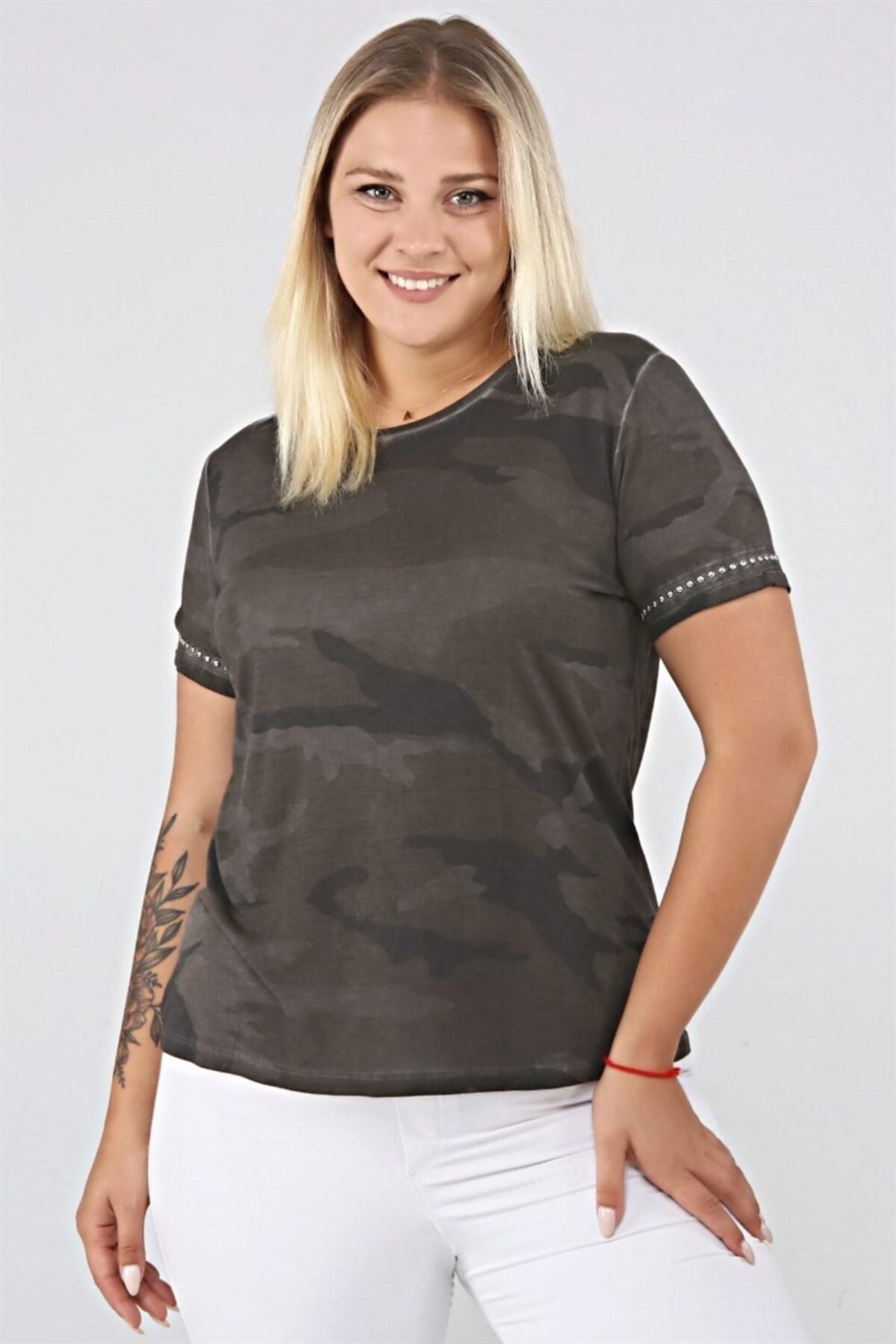 Camouflage Printed Sleeve End Staple Printed Tshirt-oil Sea-ts2127