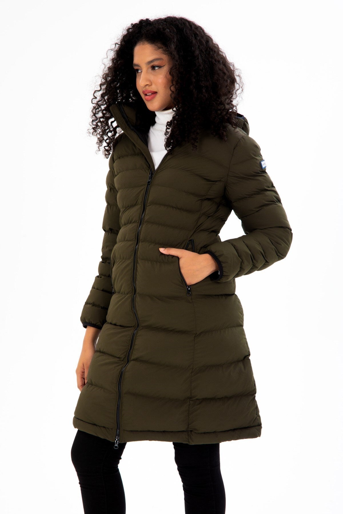 Women Long Removable Hooded Padded Water Repellent Inflatable Coat 8640 Gfx8640