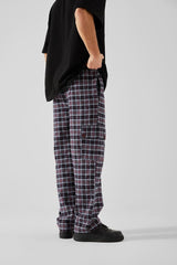 Plaid Pattern Gray Cargo Pocket Pajamas Flaw-148-002-073