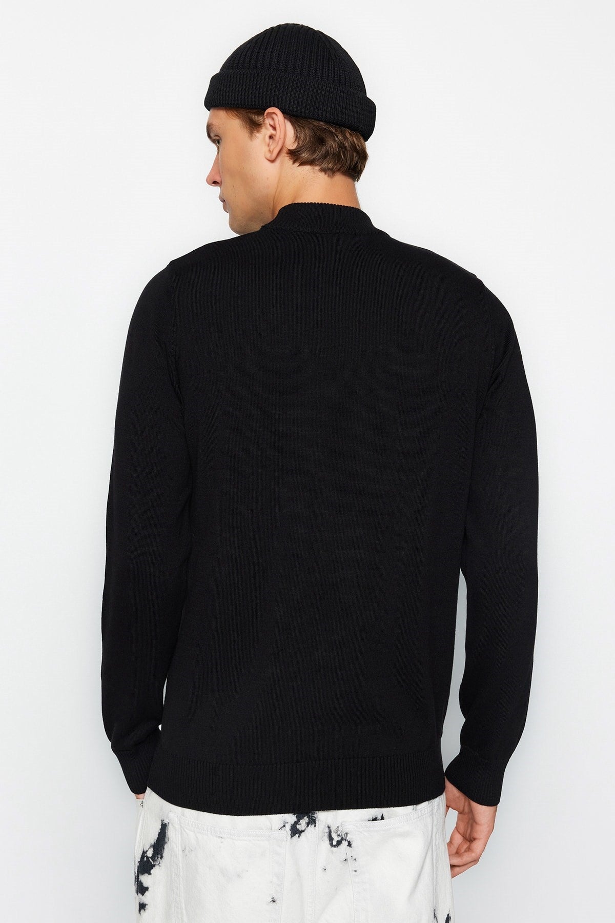 Black Mens Slim Fit Half Turtleneck 100% Cotton Basic Sweater Tmnaw22kz1293