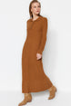 Camel Polo Collar Casual Pattern Ribbon Knitwear Dress Tctaw24eb00025