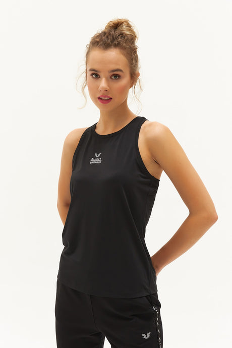 Women's Black Soft Textured Quick Drying Performance Solid Color Sportsman Zero Sleeve Sports Athlet