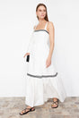 White Belted Black Stripe Accessory Detailed Maxi Woven Dress Twoss24el00798