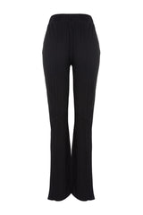 Black Pleated Flare/spanish Leg High Waist Knit Pants Twoss23pl00115