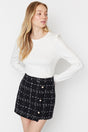 Black Buttoned Tweed Fabric Mini Woven Skirt Twoaw23et00371