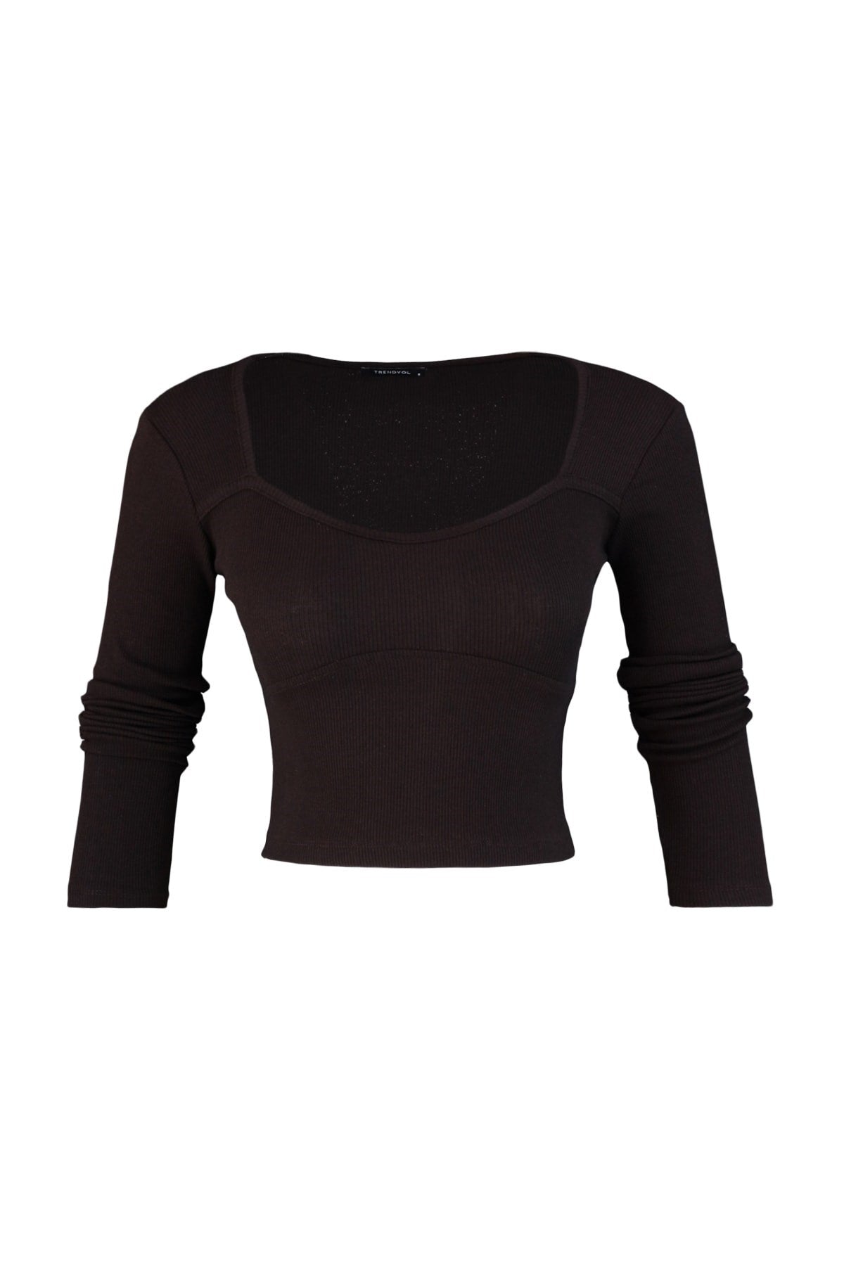 Anthracite Stitching Detailed Fitted/body-fitting Crop Ribbed Stretch Knit Blouse Twoaw22bz0530