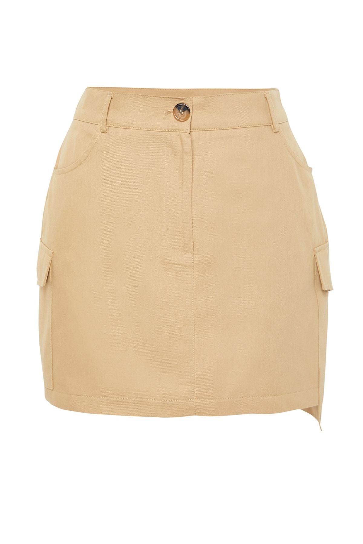 Dark Beige Pocket Detailed Mini Woven Skirt Twoss24et00053