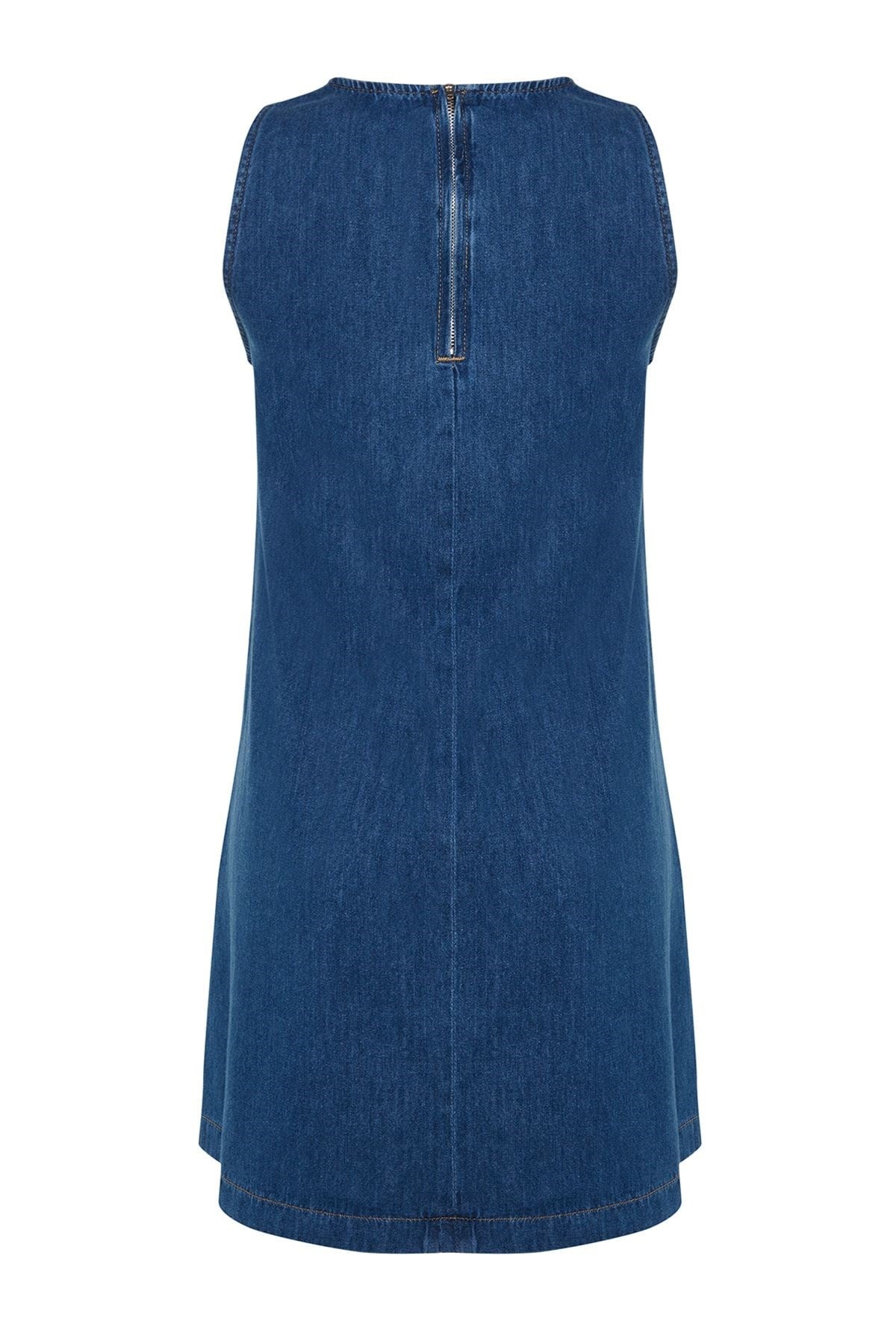 Dark Blue Pleated Denim Dress Twoss23el01942