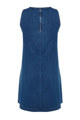 Dark Blue Pleated Denim Dress Twoss23el01942