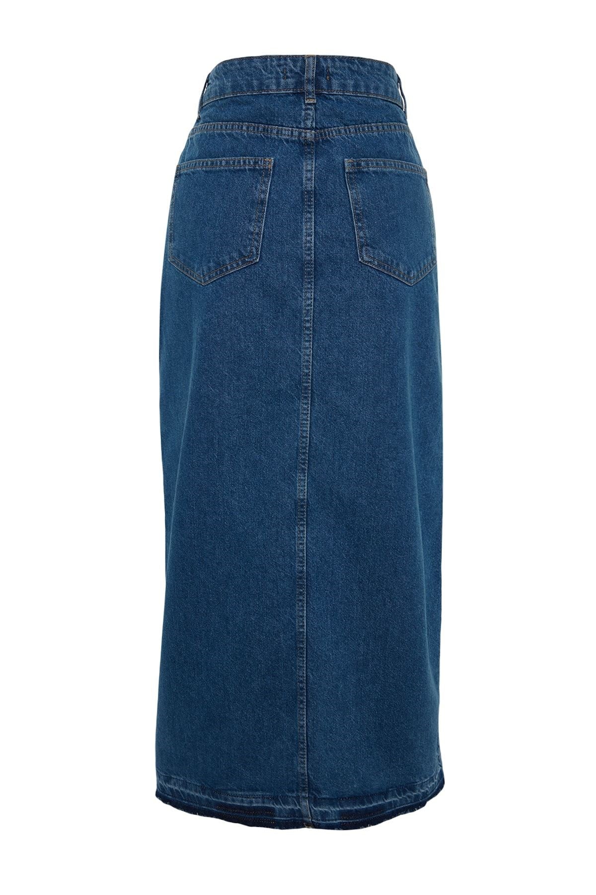 Dark Blue Slit Maxi Denim Skirt Twoss23et00289