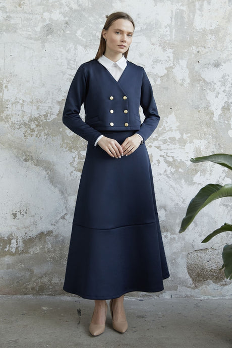 Jacket Scuba Suit With Skirt Button - Navy Ms00an0194