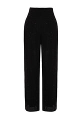 Black Lined Glitter Chiffon Pants Tprss24pl00009