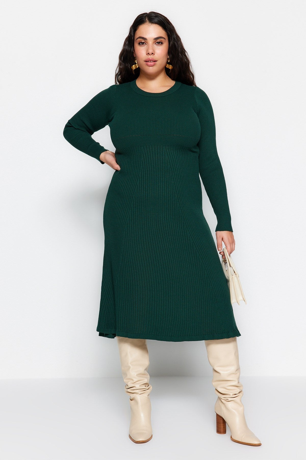 Brown Crew Neck Knitwear Dress Tbbaw24ah00021