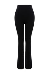 Black Waist Elastic Ribbed Flare/spanish Leg High Waist Knitted Tights Pants Twoaw22pl0107