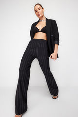 Black Woven Shiny Stone Pants Tprss24pl00001