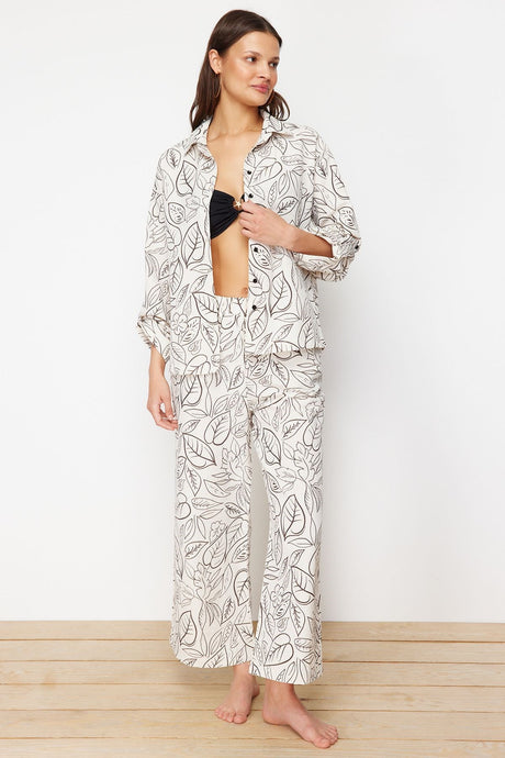 Floral Pattern Woven Linen Look Shirt Pants Suit Tbess24au00063