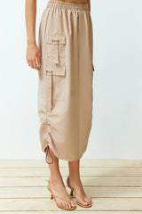 Beige Pocket Detailed Hemline Midi Skirt Twoss24et00149