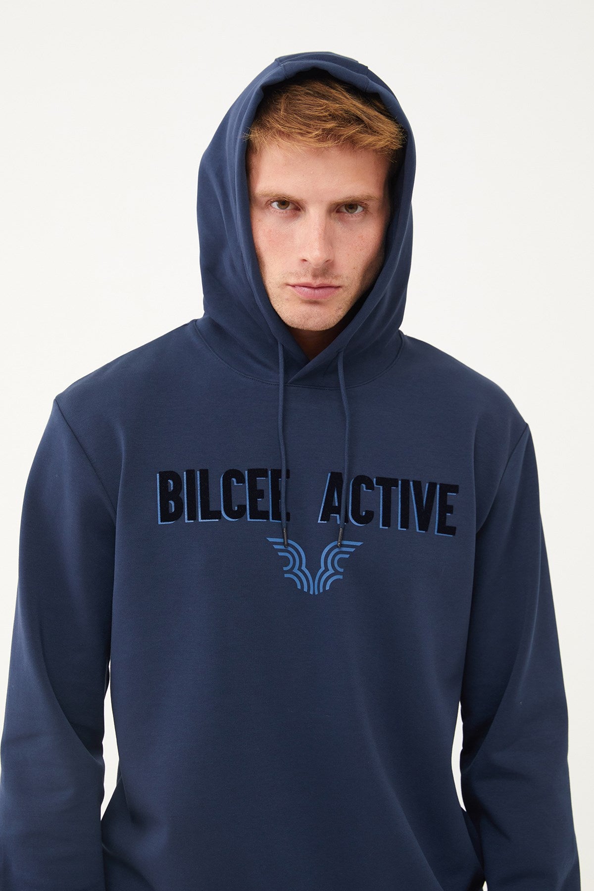 Men's Navy Blue Front Flock Printed Hooded Pocket Casual And Sports Sweatshirt 1541 Tb23ml11w1541-1