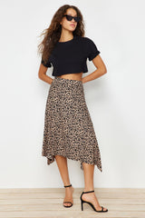 Brown Leopard Print Ruffled Asymmetrical Midi Flexible Knit Skirt Twoaw20et0440