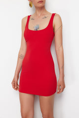 Red Fitted Knitted Dress Tedss24el00066