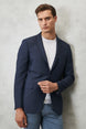 Men's Blue Slim Fit Slim Fit Slim Fit Mono Collar Patterned Jacket 4a0422200004