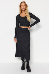 Anthracite High Waist Flared Form Chunky Knit Skirt Twoaw24et00249