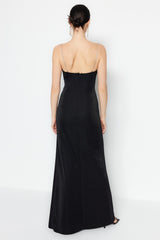 Long Evening Evening Gown Dress With Black Lining Knitted Glitter Accessory Tprss19ut0102