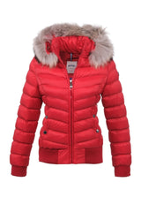 Women's Short Removable Fur Hooded Padded Water Repellent Inflatable Coat 8637 Gfx8637