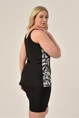 Women's Black Striped Plus Size Shorts Tankini 16169381