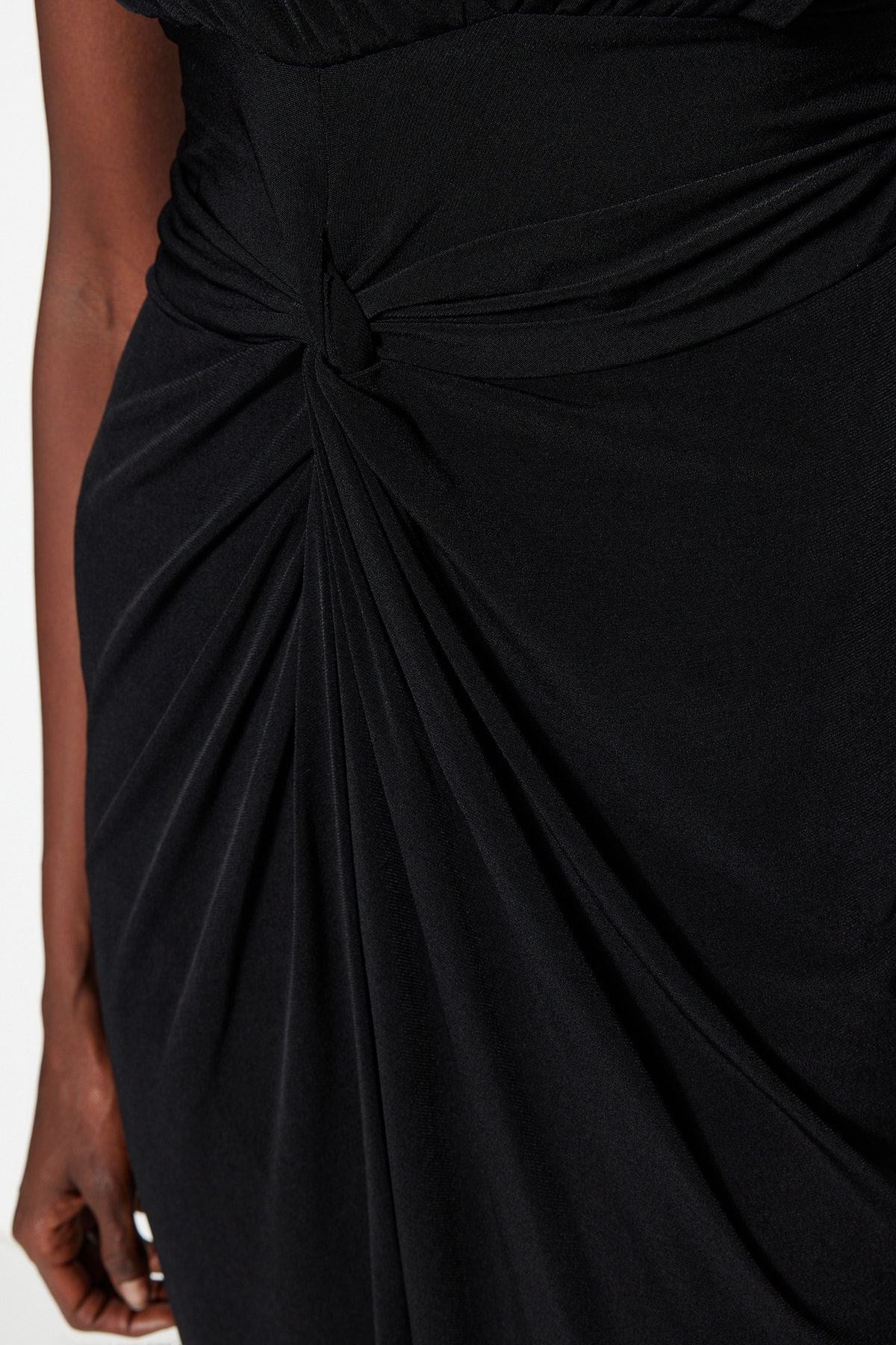 Black Detailed Long Night Evening Dress Tprss22ae0034