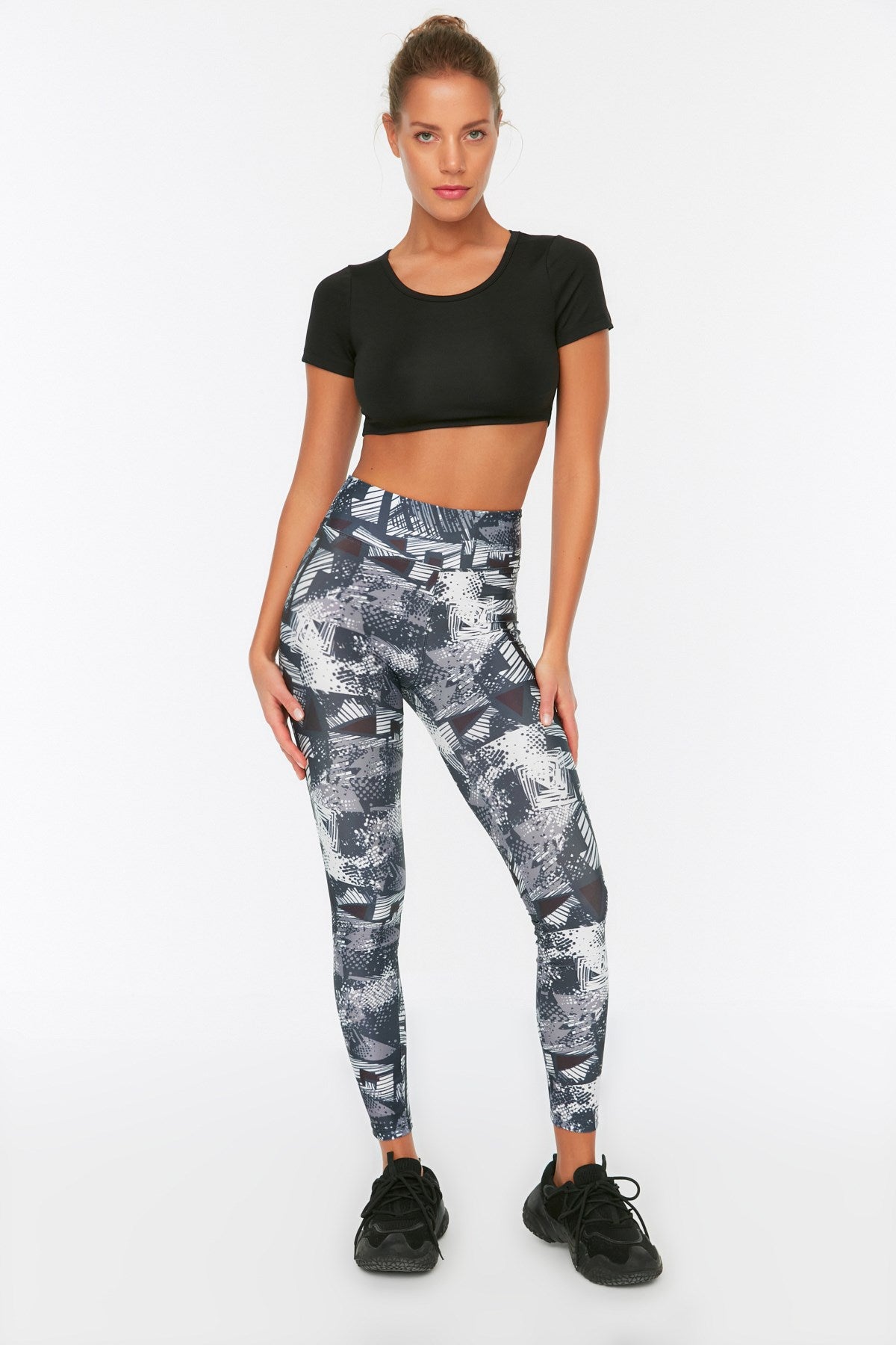 Dark Gray Booster Print Full Length Sports Leggings Twoss20ta0089