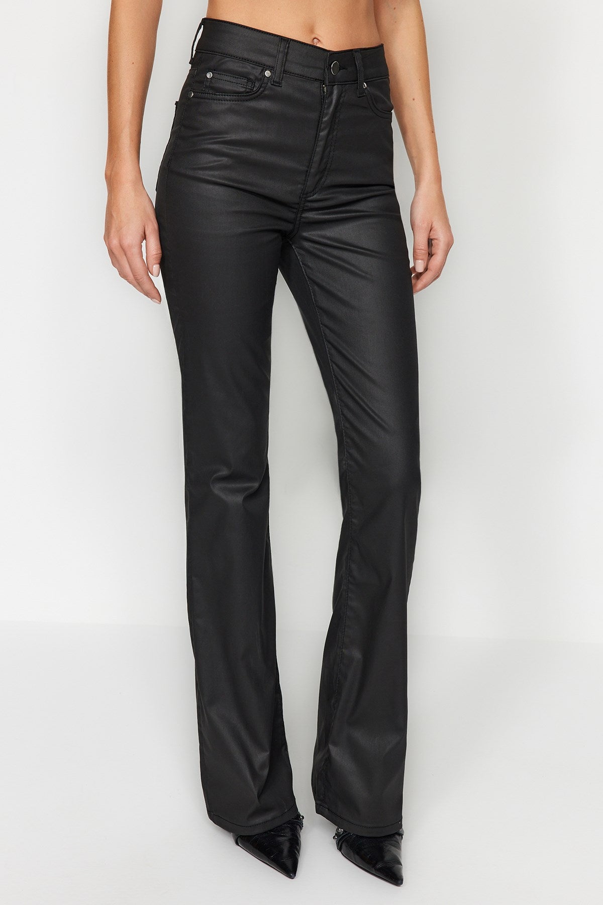 Black Coated High Waist Flare Jeans Twoaw24je00164