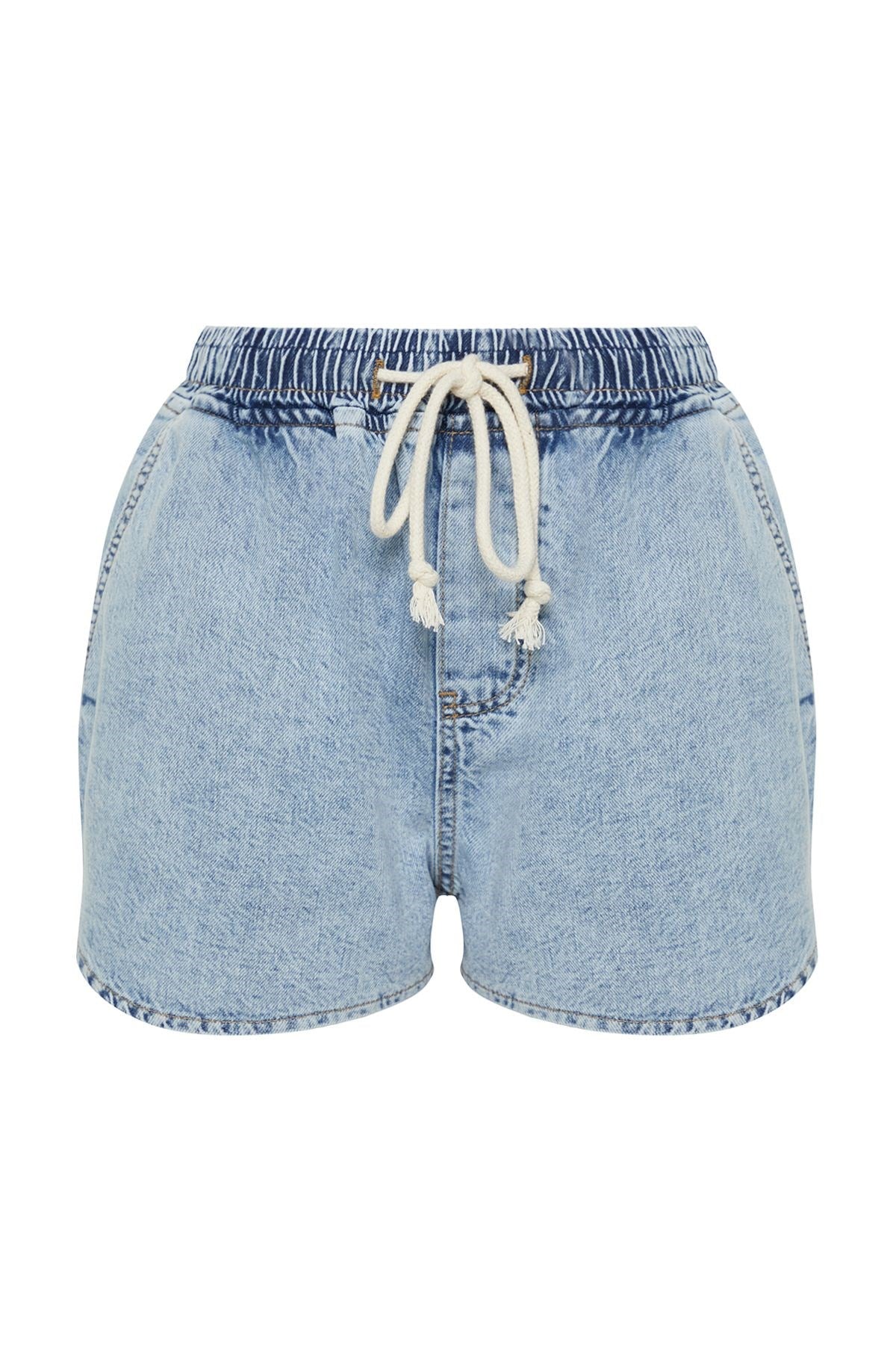 Light Blue Elasticated Waist High Waist Denim Shorts Twoss24sr00133