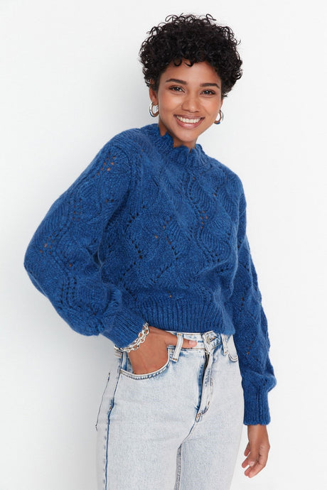 Indigo Soft Textured Open/perforated Knitwear Sweater Twoaw23kz01447