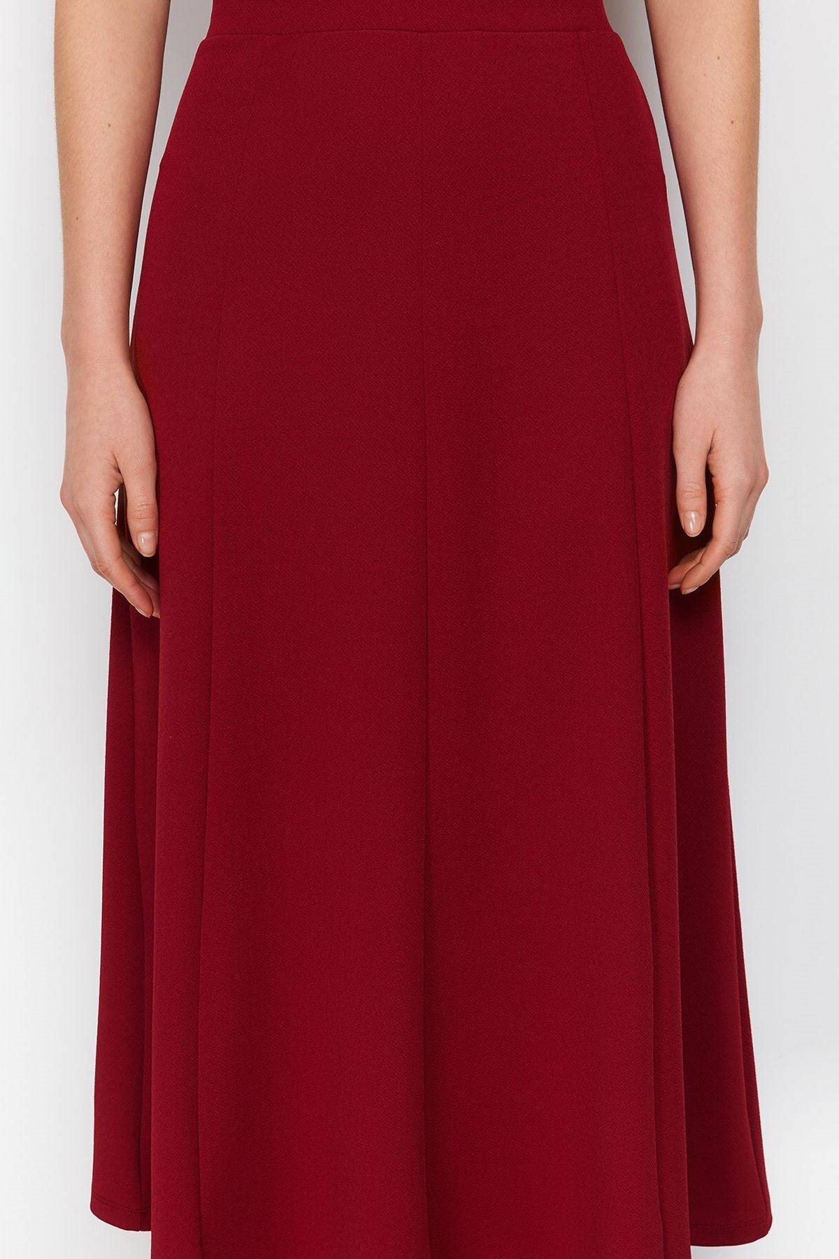 Burgundy Flared Maxi Flexible Knit Skirt Twoss24et00156