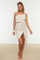 Beige Midi Woven Tassel Skirt Tbess21et0529