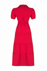 Fuchsia Wide Cut Shirt Collar Maxi Woven Dress Twoss24el00861