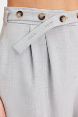 Grey Straight/straight Cut Belt Detailed Woven Pants Twoss24pl00023