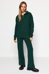 Emerald Green Wide Pattern Knitwear Bottom-top Suit Twoaw24au00026