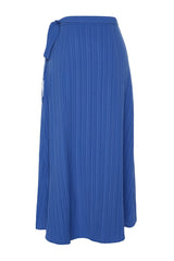 Navy Blue Double Breasted Closure Drawstring Detailed Midi Length Woven Skirt Twoss24et00052