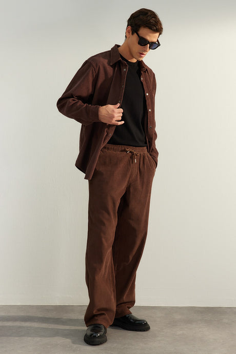 Limited Edition Brown Mens Velvet Wide Leg Pants Tmnaw24pl00009