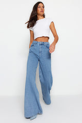 Blue Extra Wide High Waist Wide Leg Jeans Twoss23je00286