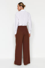 Brown Belt Velcro High Waist Pleated Wide Leg Knit Pants Twoaw24pl00177