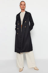 Black Belted Water Repellent Long Trench Coat Twoaw24tr00003