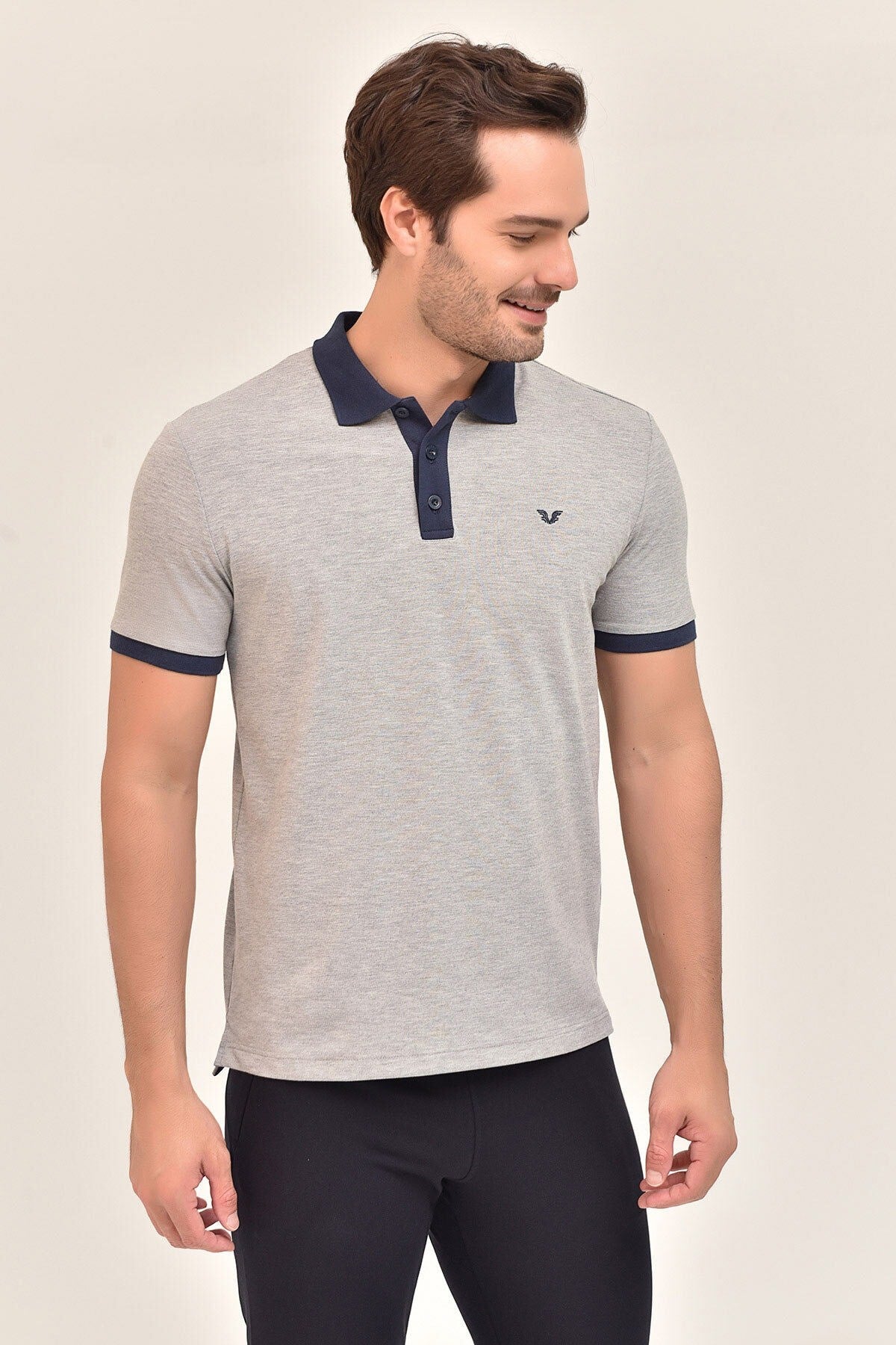 Men's Grey Basic Cotton Solid Color Short Sleeve Sport&casual Polo Collar T-shirt 8982 Tb20ml07s8982