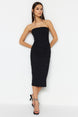 Black Body Fit Woven Lined Shiny Stone Elegant Evening Dress Tprss23el00476